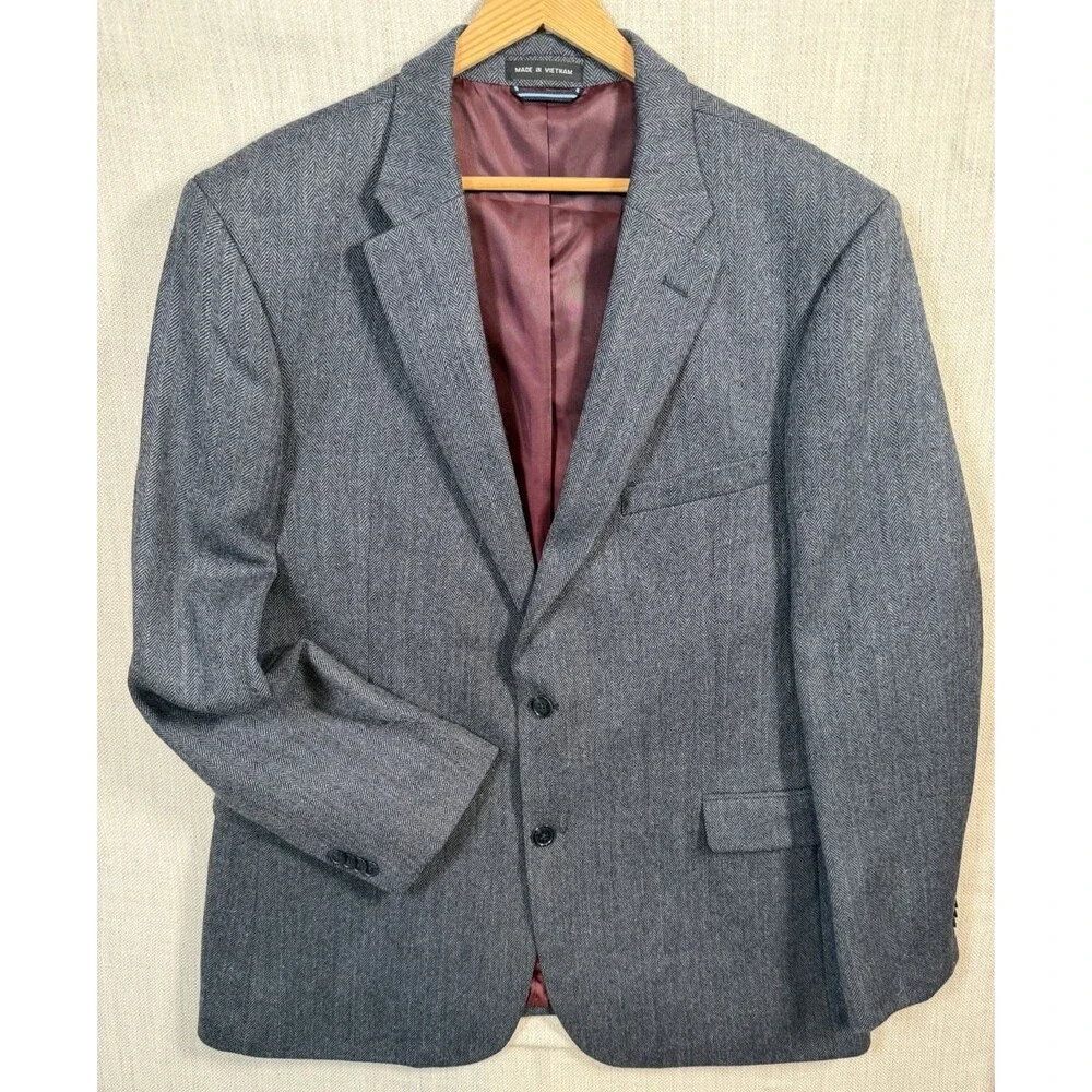 TOMMY HILFIGER Men's 44R Gray Tweed Wool Blazer Sport Coat Jacket Preppy Classic